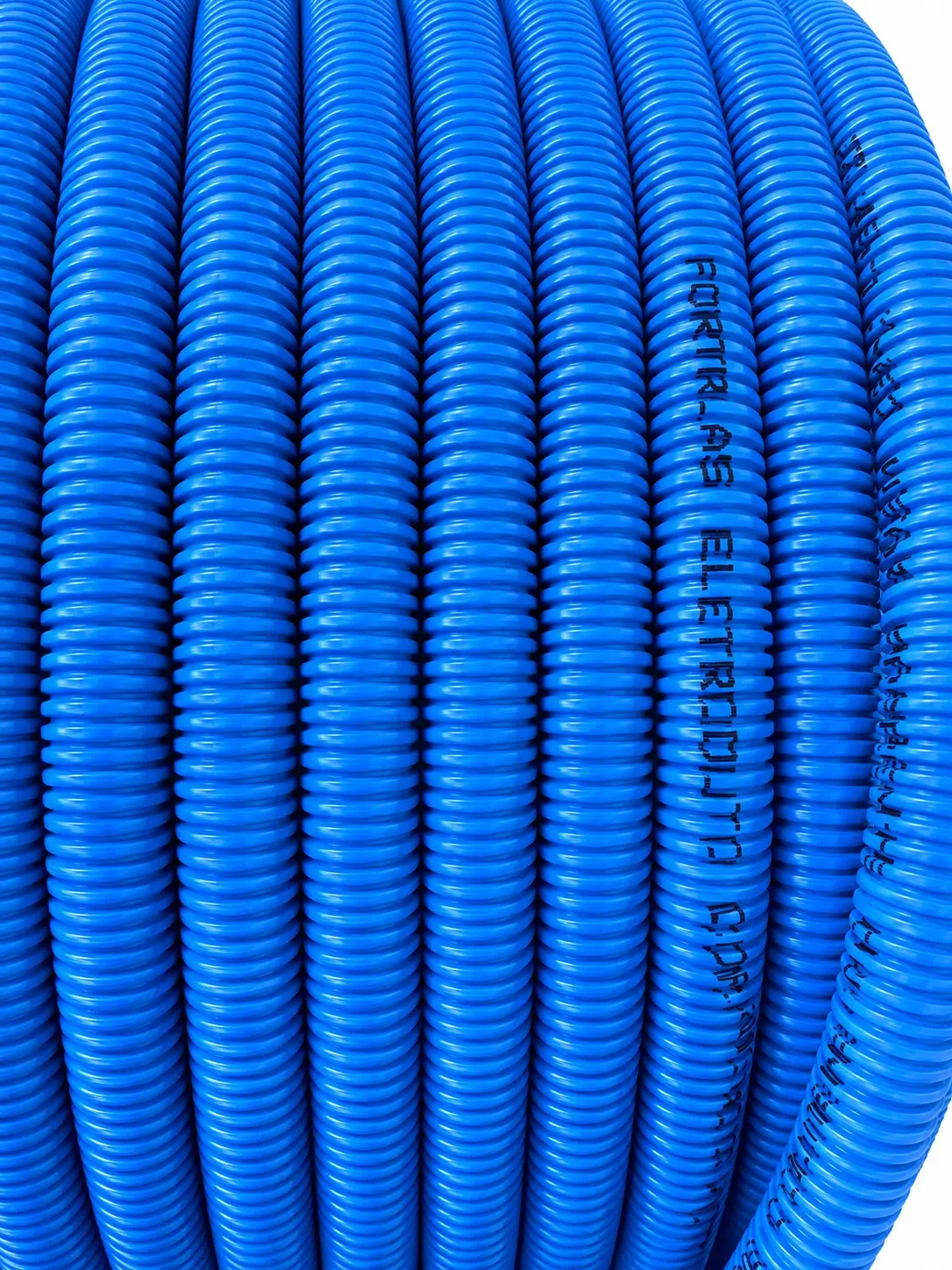 Marcação de identificação Fortplas impressa no eletroduto corrugado azul